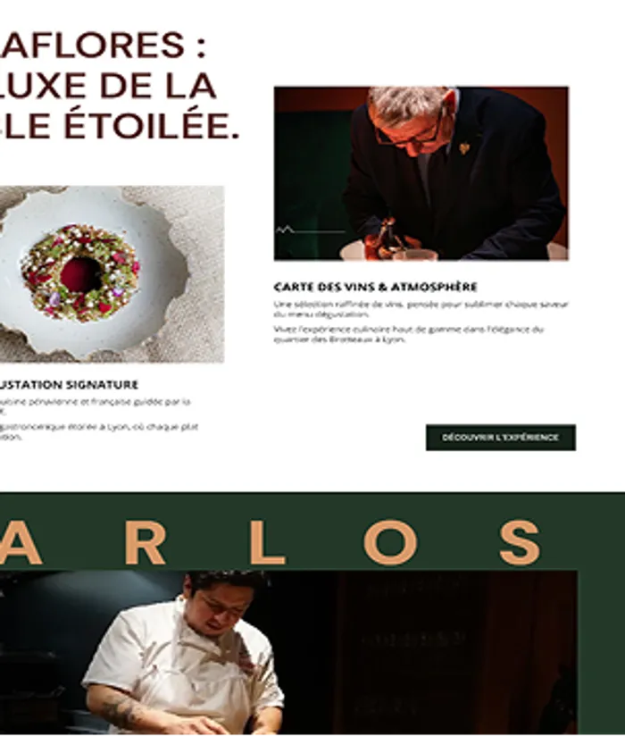 Diseño elegante con chef emplatando y persona tomando notas, destacando experiencia gourmet