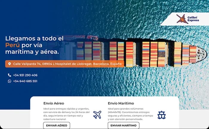 version escritorio de pagina de importación y exportación Barcelona–Perú con envíos marítimos y aéreos