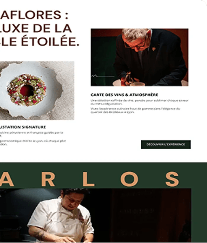 Versión escritorio de la página principal del restaurante Miraflores en Lyon